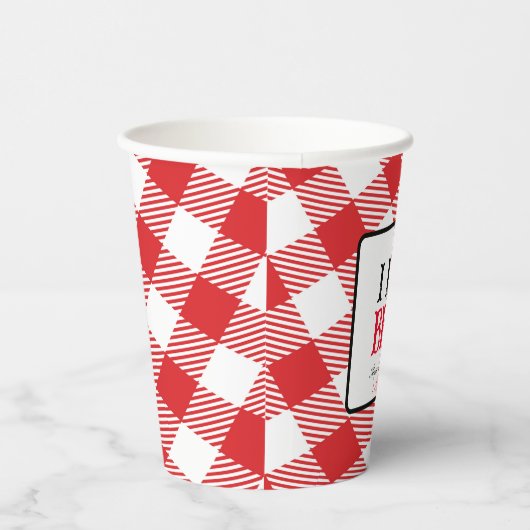 Ik doe BBQ Red Gingham Custom Wedding Papieren Bekers (Rechts)