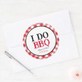 Ik doe BBQ Red Gingham Custom Wedding Ronde Sticker (Envelop)