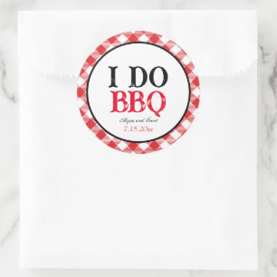 Ik doe BBQ Red Gingham Custom Wedding Ronde Sticker