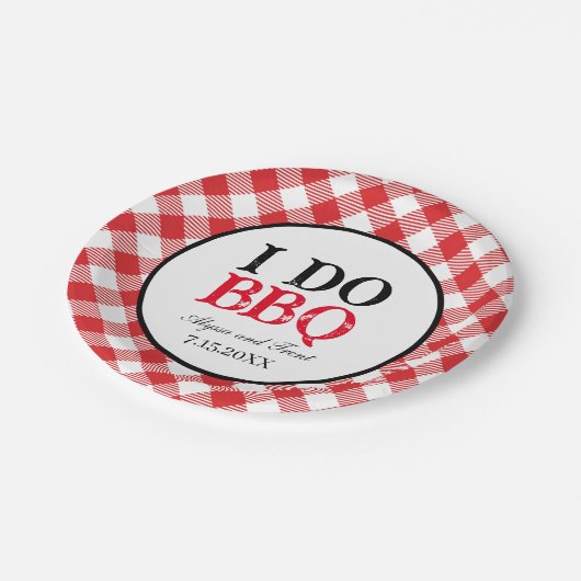Ik doe BBQ Red Gingham Papieren Bordje (Gekanteld)