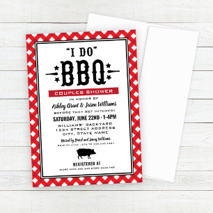 Ik doe BBQ Red Gingham Wedding Couples Shower Kaart