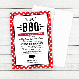 Ik doe BBQ Red Gingham Wedding Couples Shower Kaart