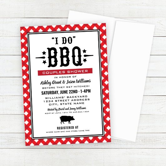 Ik doe BBQ Red Gingham Wedding Couples Shower Kaart