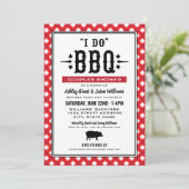 Ik doe BBQ Red Gingham Wedding Couples Shower Kaart (Staand voorkant)