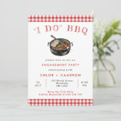 Ik doe BBQ Red & White Gingham Engagement Party Kaart (Staand voorkant)