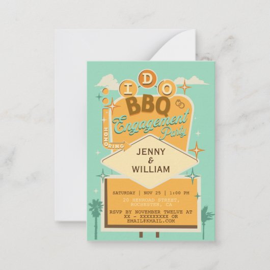 Ik doe BBQ Retro Engagement Party Foto-uitnodiging Notitiekaartje (Voorkant)