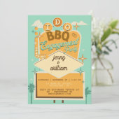 Ik doe BBQ Retro trouwfeest uitnodigingen  (Staand voorkant)