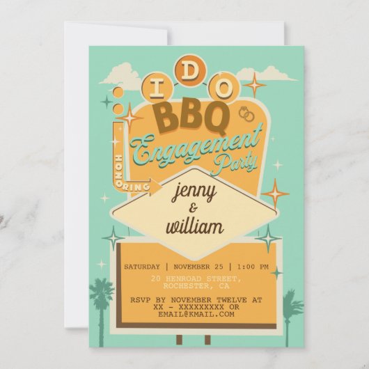 Ik doe BBQ Retro Uitnodigingen voor Trouwfeest (Voorkant)