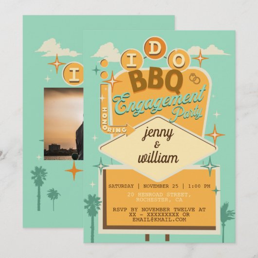 Ik doe BBQ Retro Uitnodigingen voor Trouwfeest  (Voorkant / Achterkant)