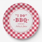 Ik Doe BBQ Rode Gingham Aangepaste Trouw Monogram Papieren Bordje (Voorkant)