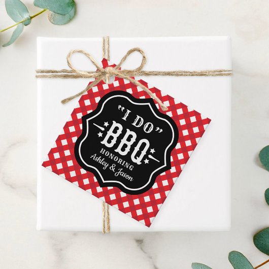Ik Doe BBQ Rode Gingham Bruiloft Bedankjes Labels
