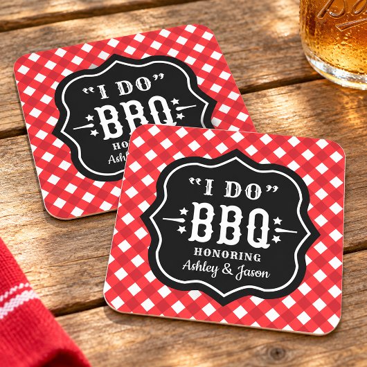 Ik Doe BBQ Rode Gingham Bruiloft Kartonnen Onderzetters