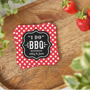 Ik Doe BBQ Rode Gingham Bruiloft Kartonnen Onderzetters