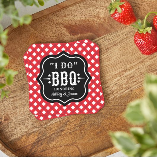Ik Doe BBQ Rode Gingham Bruiloft Kartonnen Onderzetters