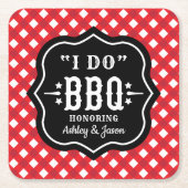 Ik Doe BBQ Rode Gingham Bruiloft Kartonnen Onderzetters (Voorkant)