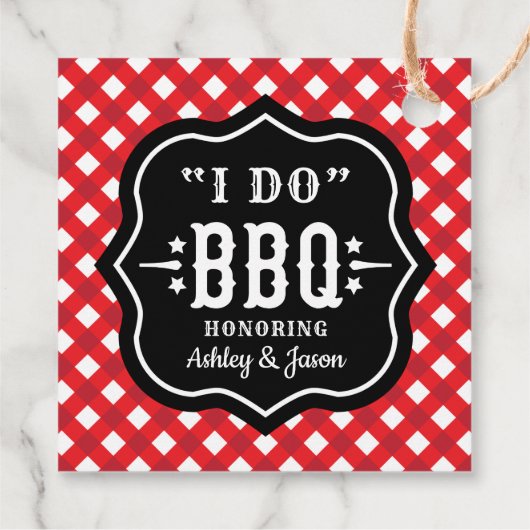 Ik Doe BBQ Rode Gingham Huwelijkswedding Bedankjes Labels (Achterkant)