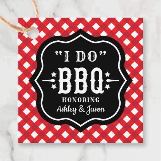 Ik Doe BBQ Rode Gingham Huwelijkswedding Bedankjes Labels (Voorkant)