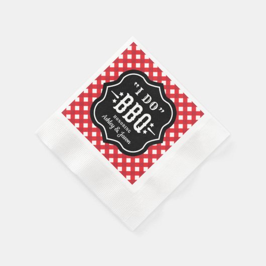 Ik Doe BBQ Rode Gingham Huwelijkswedding Servet (Hoek)