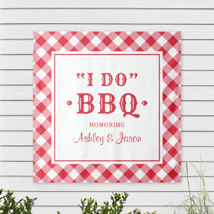 Ik Doe BBQ Rode Gingham Trouw Achtergrond Wandkleed