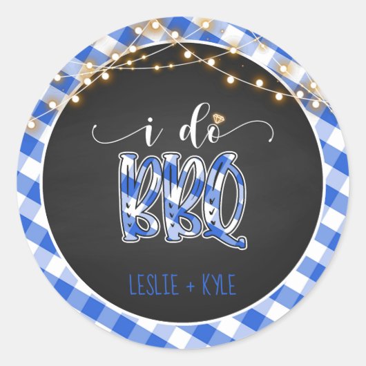 Ik doe BBQ ronde Sticker - Blue Gingham - Custom (Voorkant)