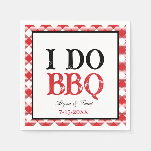 IK DOE BBQ Rood Gingham Barbeque Papier Servet (Voorkant)