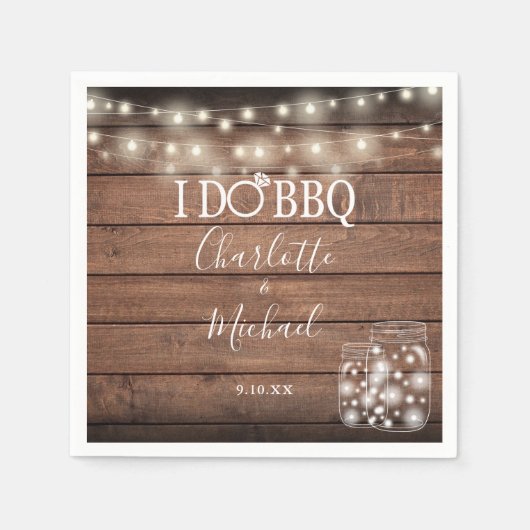 Ik doe BBQ Rustic Mason Jar String Lights Verlovin Servet (Voorkant)