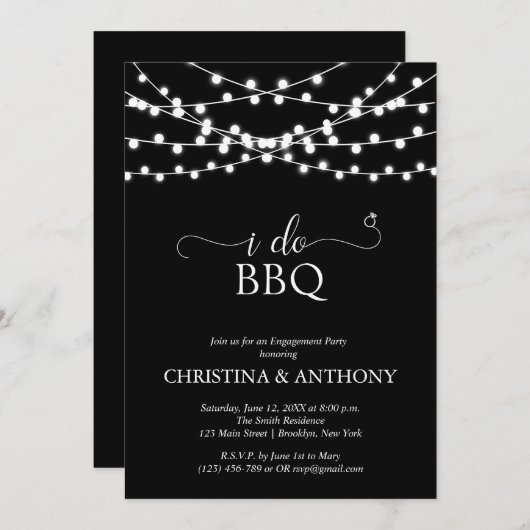 Ik doe BBQ Rustic String Lights Engagement Party Kaart (Voorkant / Achterkant)