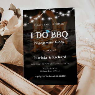 Ik doe BBQ Rustic String Lights Engagement Party Kaart