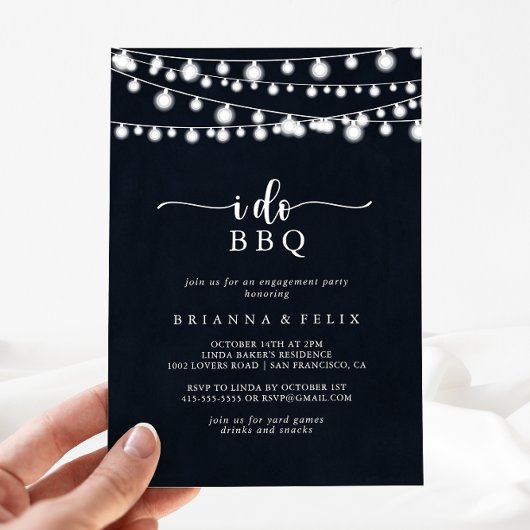Ik doe BBQ Rustic String Lights Engagement Party Kaart