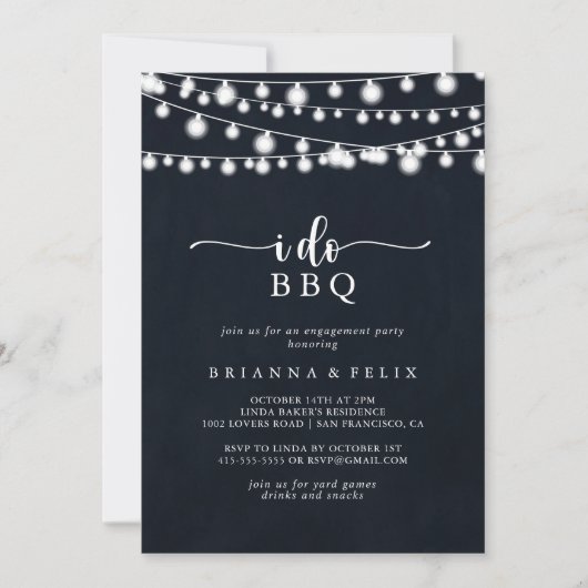 Ik doe BBQ Rustic String Lights Engagement Party Kaart (Voorkant)