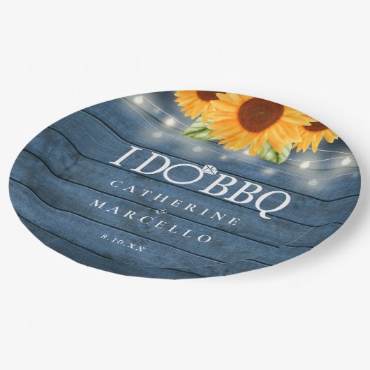 Ik doe BBQ Rustic Wood Sunflower Engagement Party Papieren Bordje (Gekanteld)