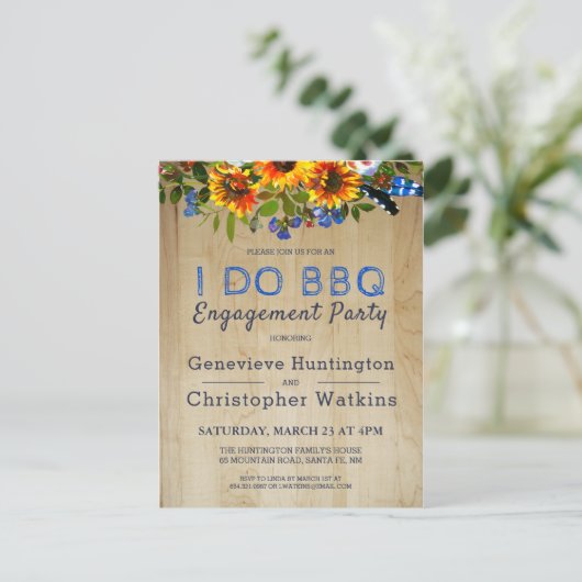 Ik doe BBQ Rustieke Bloemenschuur Houten Huwelijks Briefkaart (Staand voorkant)