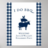 Ik Doe BBQ Rustieke Boerderij Navy Blauwe Gestreep Poster (Voorkant)