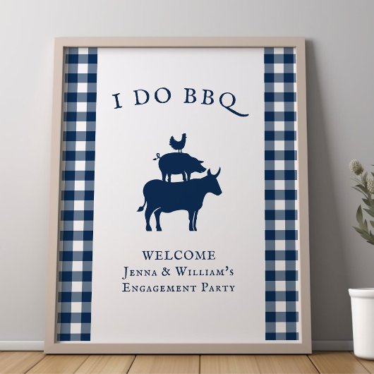 Ik Doe BBQ Rustieke Boerderij Navy Blauwe Gestreep Poster