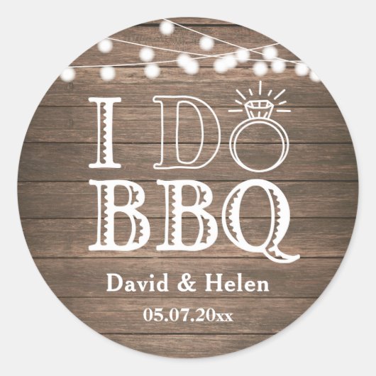 IK DOE BBQ rustieke bruiloft verloving barbecue Ronde Sticker (Voorkant)
