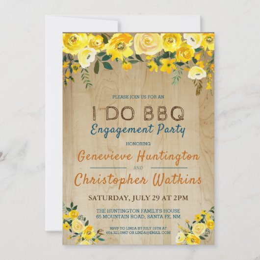 Ik Doe BBQ | Rustieke Gele Bloemverlovingsfeest Kaart (Voorkant)