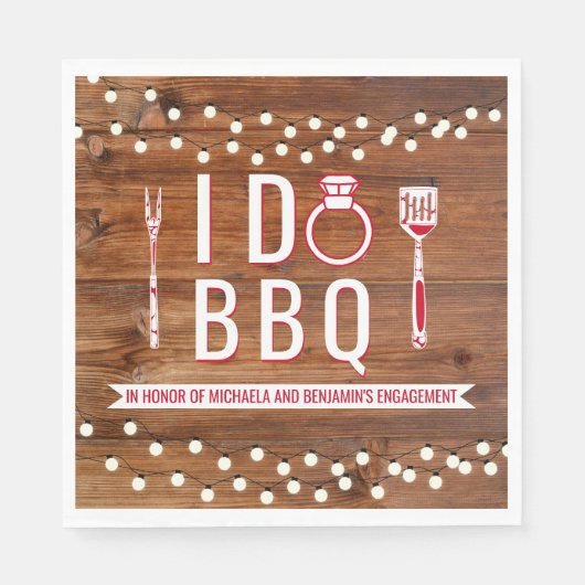 Ik Doe BBQ Rustieke Koppels Bruiloft Verlovingsfee Servet (Voorkant)