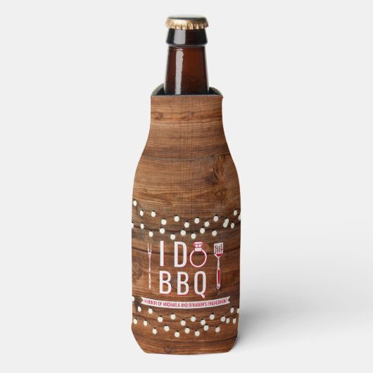 Ik Doe BBQ Rustieke Verloving Feest Koppels Bruisb Flesjeskoeler (Fles Voorkant)