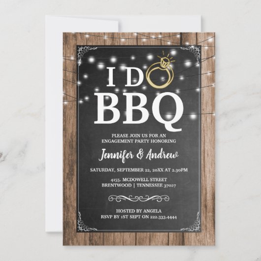'IK DOE BBQ' Rustieke Verlovingspartij Kaart (Voorkant)