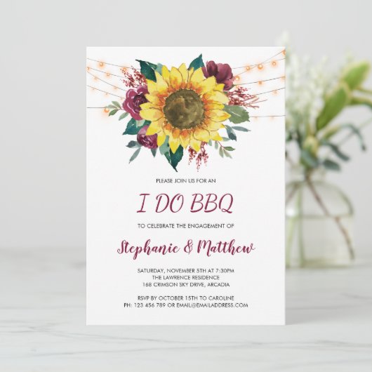 Ik doe BBQ rustieke Zonnebloem Lights Verloving Kaart (Staand voorkant)