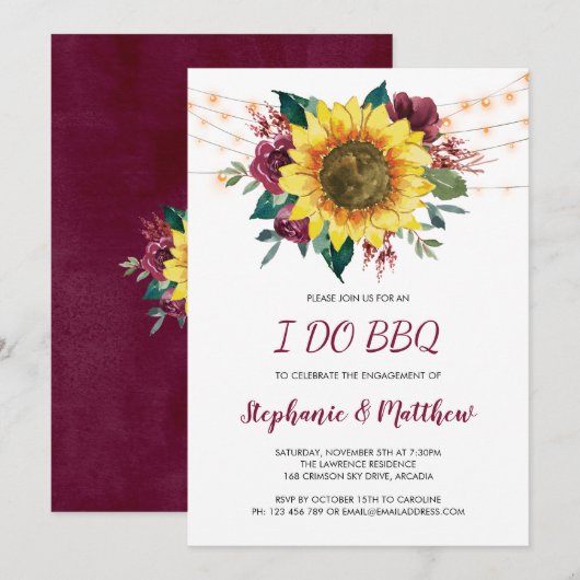 Ik doe BBQ rustieke Zonnebloem Lights Verloving Kaart (Voorkant / Achterkant)