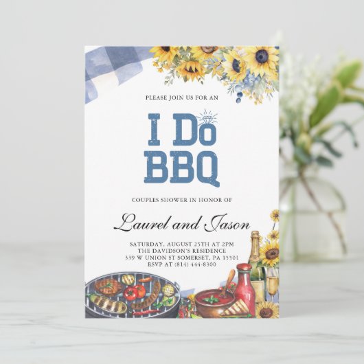 Ik doe BBQ rustieke zonnebloem verlovingsfeest Kaart (Staand voorkant)