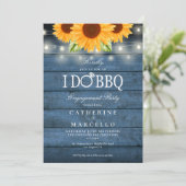 Ik doe BBQ Sunflower Blue Rustic Engagement Party Kaart (Staand voorkant)