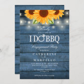 Ik doe BBQ Sunflower Blue Rustic Engagement Party Kaart (Voorkant / Achterkant)