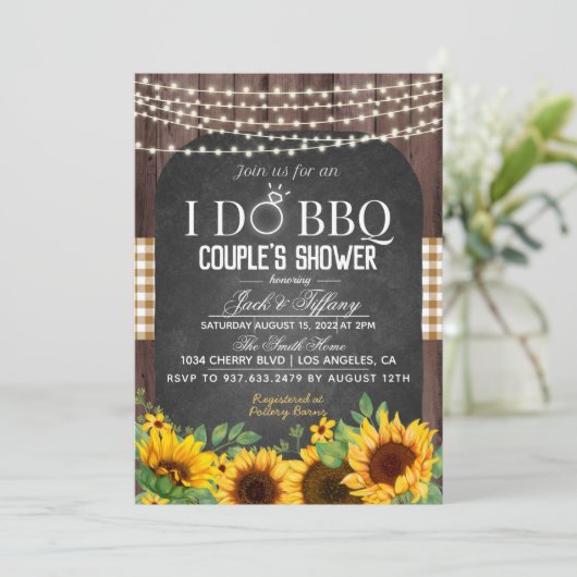Ik doe BBQ Sunflower Couple's Shower Invitation Kaart (Staand voorkant)