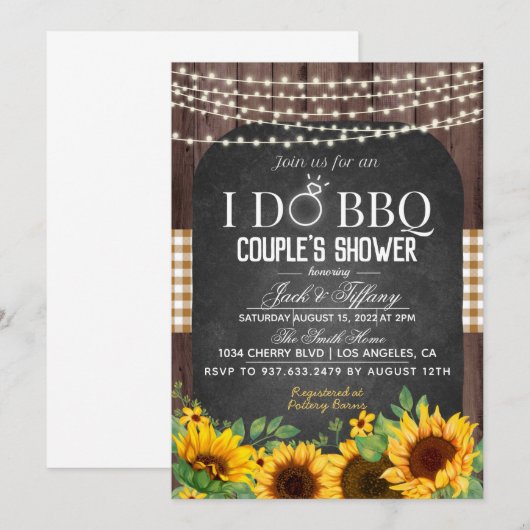 Ik doe BBQ Sunflower Couple's Shower Invitation Kaart (Voorkant / Achterkant)