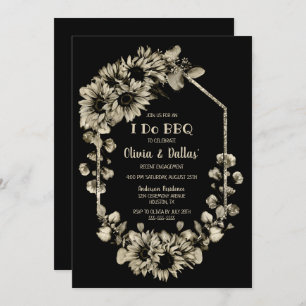 Ik doe BBQ Sunflower Floral Black Engagement Party Kaart