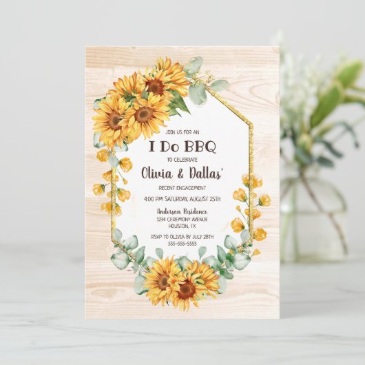 Ik doe BBQ Sunflower Floral Engagement Party Kaart (Staand voorkant)