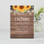 Ik doe BBQ Sunflower Rustic Wood Engagement Party Kaart (Staand voorkant)