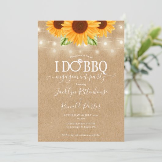 Ik doe BBQ Sunflower String Lights Rustisch Verlov Kaart (Staand voorkant)